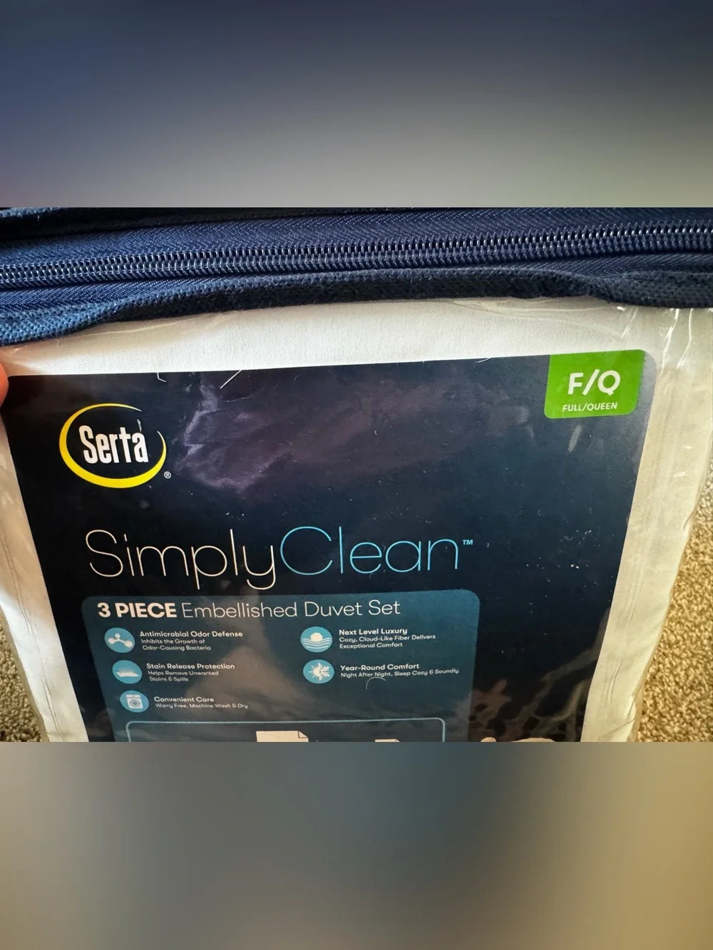 New Serta Simply Clean Pleated 3-Piece Solid Duvet Set, White, Full/Queen F/Q